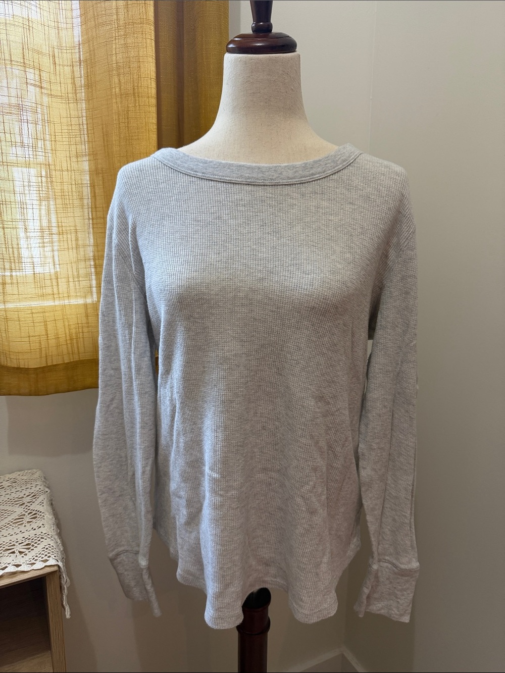 GAP Light Gray Long Sleeve Waffle Knit Top